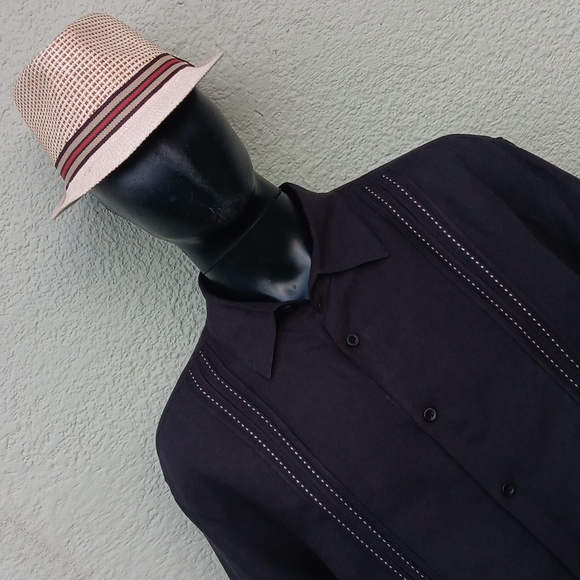 CUBAVERA MEN'S BLACK LINEN BLEND GUAYABERA SS BUTTON DOWN SHIRT - Picture 10 of 17